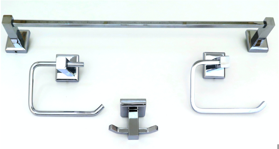 Deco & Deco Four Piece Bathroom Accessory  Set Square Base Polished Chrome - cabinetknobsonline