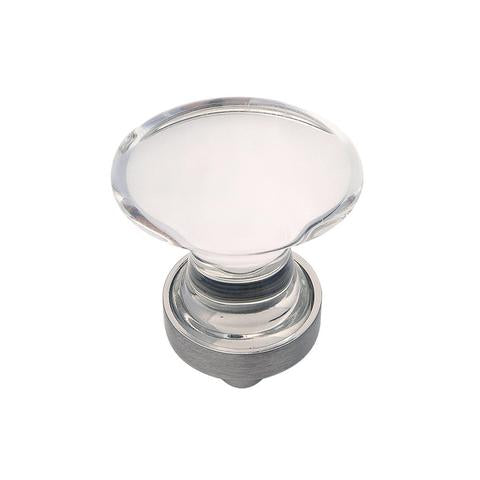 Hickory Hardware Gemstone 1-3-4 Inch Oval Cabinet Knob-Nickel Glass - cabinetknobsonline