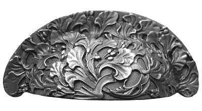 Notting Hill Cabinet Bin Pull Florid Leaves Antique Pewter 4-1-8" x 1-3-4" - cabinetknobsonline