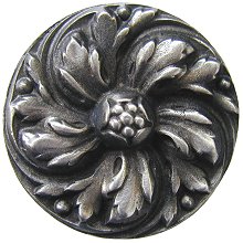 Notting Hill Cabinet Knob Chrysanthemum Antique Pewter 1-3-8" diameter - cabinetknobsonline