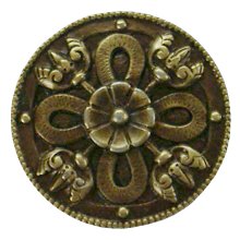 Notting Hill Cabinet Knob Celtic Shield Antique Brass  1-1-8" diameter - cabinetknobsonline