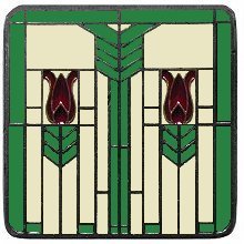Notting Hill Cabinet Knob Prairie Tulips-Spring Green Antique Pewter (Enameled)  1-1-4" square - cabinetknobsonline