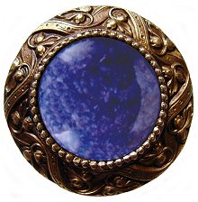 Notting Hill Cabinet Knob Victorian Jewel-Blue Sodalite Antique Brass 1-5-16" diameter - cabinetknobsonline