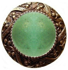 Notting Hill Cabinet Knob Victorian Jewel-Green Aventurine Antique Brass  1-5-16" diameter - cabinetknobsonline
