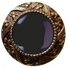 Notting Hill Cabinet Knob Victorian Jewel-Onyx Antique Brass 1-5-16" diameter - cabinetknobsonline