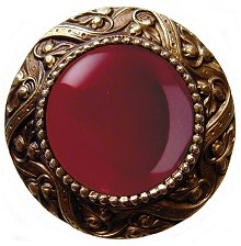 Notting Hill Cabinet Knob Victorian Jewel-Red Carnelian Antique Brass 1-5-16" diameter - cabinetknobsonline