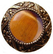 Notting Hill Cabinet Knob Victorian Jewel-Tiger Eye Antique Brass 1-5-16" diameter - cabinetknobsonline