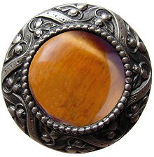 Notting Hill Cabinet Knob Victorian Jewel-Tiger Eye Antique Pewter  1-5-16" diameter - cabinetknobsonline