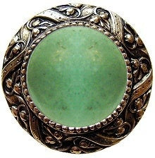 Notting Hill Cabinet Knob Victorian Jewel-Green Aventurine Brite Brass 1-5-16" diameter - cabinetknobsonline