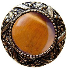 Notting Hill Cabinet Knob Victorian Jewel-Tiger Eye Brite Brass 1-5-16" diameter - cabinetknobsonline