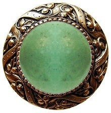 Notting Hill Cabinet Knob Victorian Jewel-Green Aventurine 24K Gold Plate 1-5-16" diameter - cabinetknobsonline