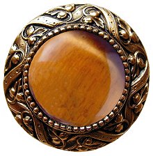 Notting Hill Cabinet Knob Victorian Jewel-Tiger Eye 24K Gold Plate 1-5-16" diameter - cabinetknobsonline