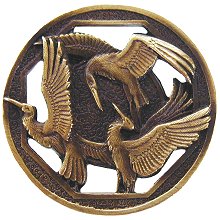 Notting Hill Cabinet Knob Crane Dance Antique Brass 1-3-8" diameter - cabinetknobsonline