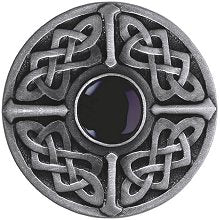 Notting Hill Cabinet Knob Celtic Jewel-Onyx Antique Pewter 1-3-8" diameter - cabinetknobsonline