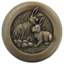 Notting Hill Cabinet Hardware Rabbits Antique Brass 1-3-8" diameter - cabinetknobsonline