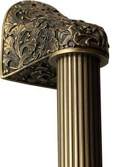 Notting Hill Cabinet Hardware Florid Leaves-Fluted Bar Antique Brass Overall 12" Appliance Pull - cabinetknobsonline