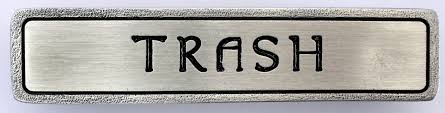 Notting Hill Cabinet Pull "TRASH" (Horizontal) Antique Pewter 4" x 7-8" - cabinetknobsonline