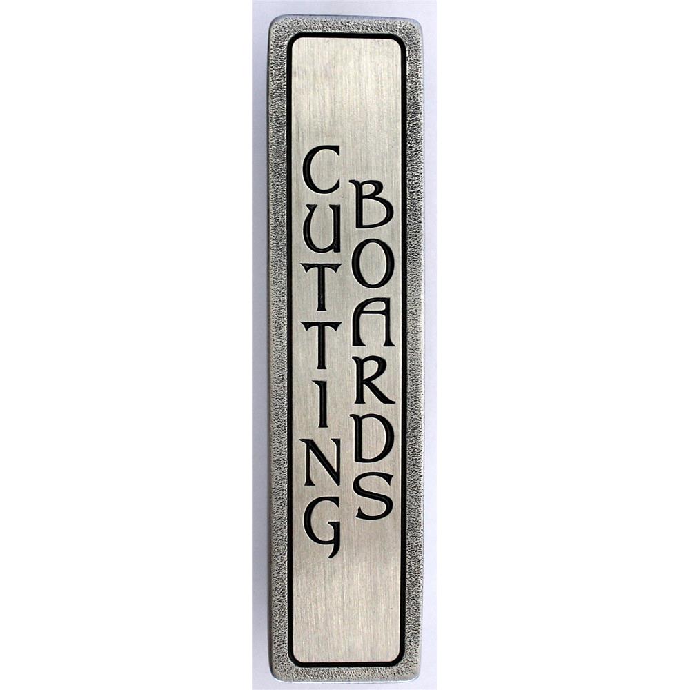 Notting Hill Cabinet Pull "CUTTING BOARDS" (Vertical - 2 lines) Antique Pewter 4" x 7-8" - cabinetknobsonline