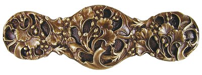 Notting Hill Cabinet Pull Florid Leaves Antique Brass 4" x 1-1-4" - cabinetknobsonline