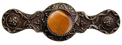 Notting Hill Cabinet Pull Victorian Jewel-Tiger Eye Antique Brass 3-7-8" x 1-1-4" - cabinetknobsonline