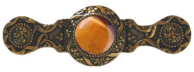 Notting Hill Cabinet Pull Victorian Jewel-Tiger Eye 24K Gold Plate 3-7-8" x 1-1-4" - cabinetknobsonline