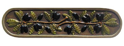 Notting Hill Cabinet Pull Olive Branch Brass Hand Tinted  4" x 1" - cabinetknobsonline