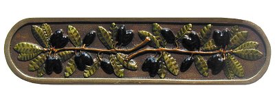 Notting Hill Cabinet Pull Olive Branch Brass Hand Tinted 4" x 1" - cabinetknobsonline