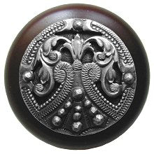 Notting Hill Cabinet Knob Regal Crest-Dark Walnut Antique Pewter 1-1-2" diameter - cabinetknobsonline