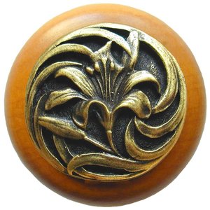 Notting Hill Cabinet Knob Tiger Lily-Maple Antique Brass 1-1-2" diameter - cabinetknobsonline
