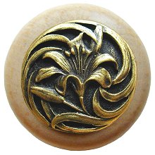 Notting Hill Cabinet Knob Tiger Lily-Natural Antique Brass1-1-2" diameter - cabinetknobsonline