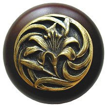 Notting Hill Cabinet Knob Tiger Lily-Dark Walnut Antique Brass 1-1-2" diameter - cabinetknobsonline