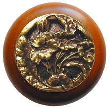 Notting Hill Cabinet Knob Hibiscus-Cherry Antique Brass 1-1-2" diameter - cabinetknobsonline