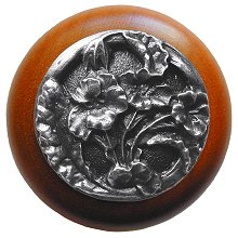 Notting Hill Cabinet Knob Hibiscus-Cherry Antique Pewter1-1-2" diameter - cabinetknobsonline