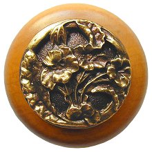 Notting Hill Cabinet Knob Hibiscus-Maple Antique Brass 1-1-2" diameter - cabinetknobsonline