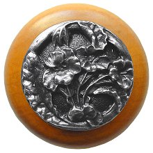 Notting Hill Cabinet Knob Hibiscus-Maple Antique Pewter  1-1-2" diameter - cabinetknobsonline