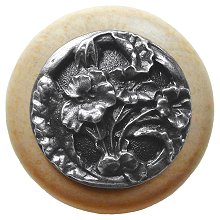 Notting Hill Cabinet Knob Hibiscus-Natural Antique Pewter  1-1-2" diameter - cabinetknobsonline