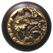 Notting Hill Cabinet Knob Hibiscus-Dark Walnut Antique Brass 1-1-2" diameter - cabinetknobsonline
