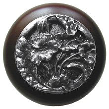 Notting Hill Cabinet Knob Hibiscus-Dark Walnut Antique Pewter  1-1-2" diameter - cabinetknobsonline