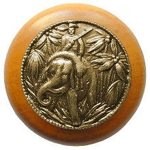 Notting Hill Cabinet Knob Jungle Patrol-Maple Antique Brass 1-1-2" diameter - cabinetknobsonline