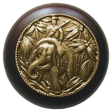 Notting Hill Cabinet Knob Jungle Patrol-Dark Walnut Antique Brass 1-1-2" diameter - cabinetknobsonline