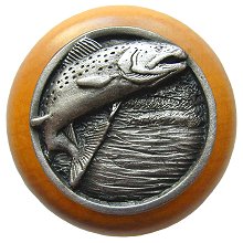 Notting Hill Cabinet Knob Leaping Trout-Maple Antique Pewter 1-1-2" diameter - cabinetknobsonline