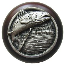 Notting Hill Cabinet Knob Leaping Trout-Dark Walnut Antique Pewter 1-1-2" diameter - cabinetknobsonline