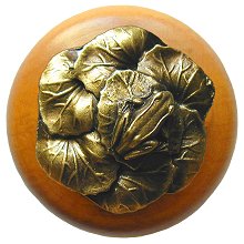 Notting Hill Cabinet Knob Leap Frog-Maple Antique Brass 1-1-2" diameter - cabinetknobsonline