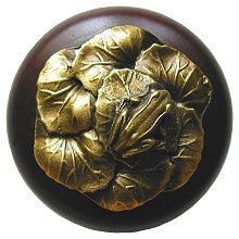 Notting Hill Cabinet Knob Leap Frog-Dark Walnut Antique Brass 1-1-2" diameter - cabinetknobsonline