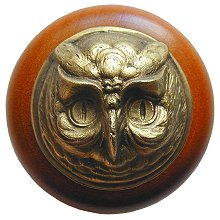 Notting Hill Cabinet Knob Wise Owl-Cherry Antique Brass 1-1-2" diameter - cabinetknobsonline
