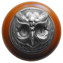 Notting Hill Cabinet Knob Wise Owl-Cherry Antique Pewter 1-1-2" diameter - cabinetknobsonline