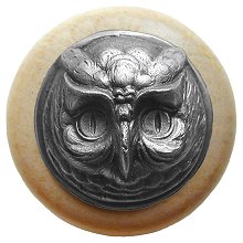Notting Hill Cabinet Knob Wise Owl-Natural Antique Pewter 1-1-2" diameter - cabinetknobsonline