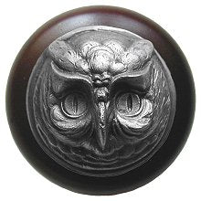 Notting Hill Cabinet Knob Wise Owl-Dark Walnut Antique Pewter 1-1-2" diameter - cabinetknobsonline
