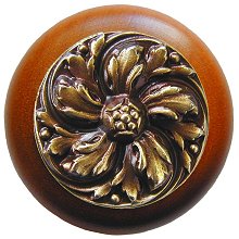 Notting Hill Cabinet Knob Chrysanthemum-Cherry Antique Brass  1-1-2" diameter - cabinetknobsonline