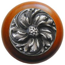 Notting Hill Cabinet Knob Chrysanthemum-Cherry Antique Pewter 1-1-2" diameter - cabinetknobsonline